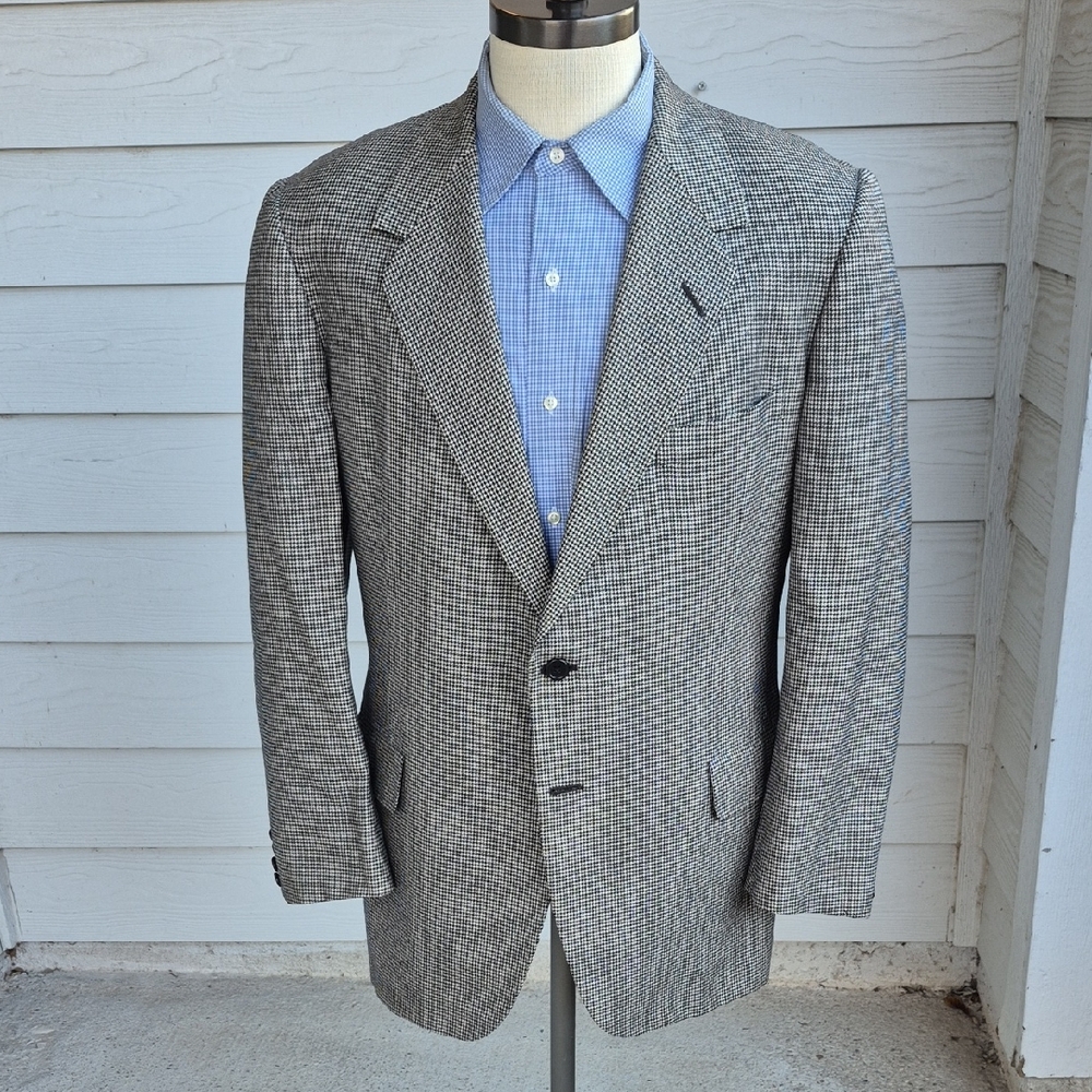 OXXFORD Beige Black Houndstooth Pure Cashmere Sz 44 R Mens Sport Coat Blazer VTG